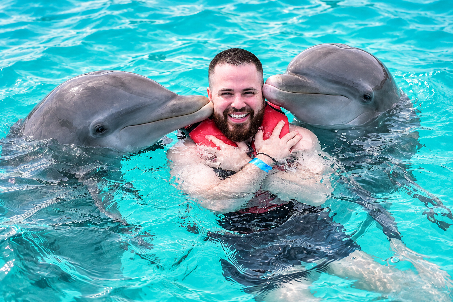 Nado e interacao com 2 Golfinhos